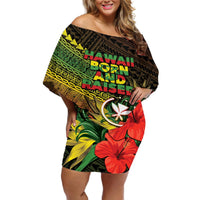 Personalized Hawaii Born and Raised Off Shoulder Short Dress Kanaka Maoli Flag Day LT05 Women Reggae - Polynesian Pride