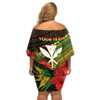 Personalized Hawaii Born and Raised Off Shoulder Short Dress Kanaka Maoli Flag Day LT05 - Polynesian Pride