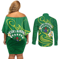 Cook Islands Happy Constitution Day Couples Matching Off Shoulder Short Dress and Long Sleeve Button Shirt Pattern Tribal Art LT05 - Polynesian Pride