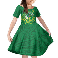 Cook Islands Happy Constitution Day Family Matching Puletasi and Hawaiian Shirt Pattern Tribal Art LT05 Daughter's Dress Green - Polynesian Pride