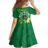 Cook Islands Happy Constitution Day Kid Short Sleeve Dress Pattern Tribal Art