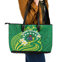 Cook Islands Happy Constitution Day Leather Tote Bag Pattern Tribal Art LT05 - Polynesian Pride
