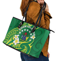 Cook Islands Happy Constitution Day Leather Tote Bag Pattern Tribal Art LT05 - Polynesian Pride