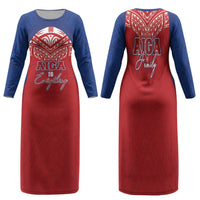 Aiga Samoa Family Matching Long Sleeve Bodycon Dress and Hawaiian Shirt Aiga Is Everything LT05 Mom's Dress Red - Polynesian Pride