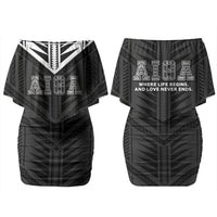 Samoa Aiga Couples Matching Off Shoulder Short Dress and Long Sleeve Button Shirt Samoan Tribal Pattern LT05 - Polynesian Pride