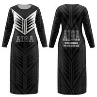 Samoa Aiga Family Matching Long Sleeve Bodycon Dress and Hawaiian Shirt Samoan Tribal Pattern LT05 Mom's Dress Black - Polynesian Pride