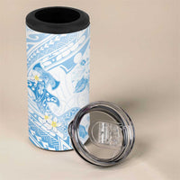 Polynesia Hammerhead Shark 4 in 1 Can Cooler Tumbler Tropical Flowers Tribal Pattern Blue