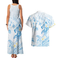 Polynesia Hammerhead Shark Couples Matching Tank Maxi Dress and Hawaiian Shirt Tropical Flowers Tribal Pattern Blue LT05 - Polynesian Pride