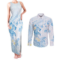 Polynesia Hammerhead Shark Couples Matching Tank Maxi Dress and Long Sleeve Button Shirt Tropical Flowers Tribal Pattern Blue LT05 Blue - Polynesian Pride