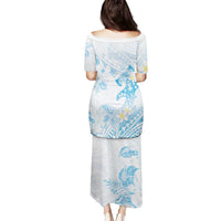 Polynesia Hammerhead Shark Family Matching Puletasi and Hawaiian Shirt Tropical Flowers Tribal Pattern Blue LT05 - Polynesian Pride