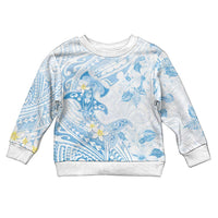 Polynesia Hammerhead Shark Kid Ugly Christmas Sweater Tropical Flowers Tribal Pattern Blue