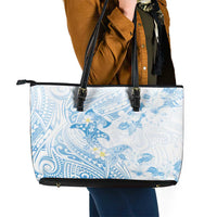 Polynesia Hammerhead Shark Leather Tote Bag Tropical Flowers Tribal Pattern Blue LT05 - Polynesian Pride