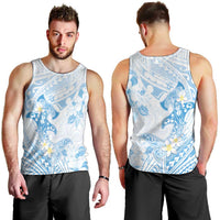 Polynesia Hammerhead Shark Men Tank Top Tropical Flowers Tribal Pattern Blue LT05 - Polynesian Pride