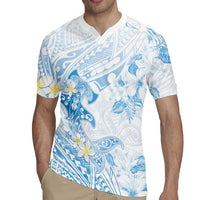 Polynesia Hammerhead Shark Rugby Jersey Tropical Flowers Tribal Pattern Blue