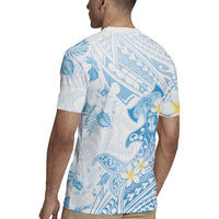 Polynesia Hammerhead Shark Rugby Jersey Tropical Flowers Tribal Pattern Blue