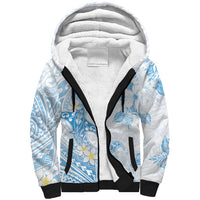 Polynesia Hammerhead Shark Sherpa Hoodie Tropical Flowers Tribal Pattern Blue LT05 Unisex Blue - Polynesian Pride