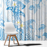 Polynesia Hammerhead Shark Window Curtain Tropical Flowers Tribal Pattern Blue LT05 - Polynesian Pride