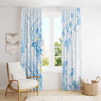 Polynesia Hammerhead Shark Window Curtain Tropical Flowers Tribal Pattern Blue LT05 - Polynesian Pride