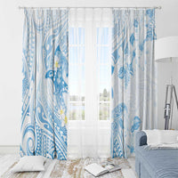 Polynesia Hammerhead Shark Window Curtain Tropical Flowers Tribal Pattern Blue LT05 - Polynesian Pride