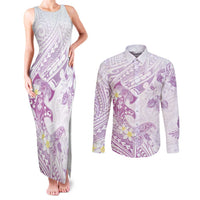 Polynesia Hammerhead Shark Couples Matching Tank Maxi Dress and Long Sleeve Button Shirt Tropical Flowers Tribal Pattern Lavender LT05 Purple - Polynesian Pride