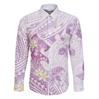 Polynesia Hammerhead Shark Family Matching Off Shoulder Maxi Dress and Hawaiian Shirt Tropical Flowers Tribal Pattern Lavender LT05 Dad's Shirt - Long Sleeve Purple - Polynesian Pride