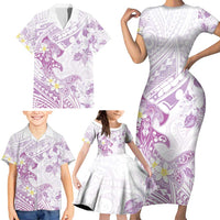 Polynesia Hammerhead Shark Family Matching Short Sleeve Bodycon Dress and Hawaiian Shirt Tropical Flowers Tribal Pattern Lavender LT05 - Polynesian Pride