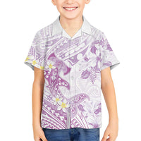Polynesia Hammerhead Shark Kid Hawaiian Shirt Tropical Flowers Tribal Pattern Lavender LT05 Kid Purple - Polynesian Pride