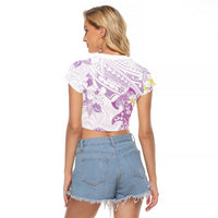 Polynesia Hammerhead Shark Raglan Cropped T Shirt Tropical Flowers Tribal Pattern Lavender