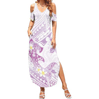 Polynesia Hammerhead Shark Summer Maxi Dress Tropical Flowers Tribal Pattern Lavender LT05 Women Purple - Polynesian Pride