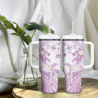 Polynesia Hammerhead Shark Tumbler With Handle Tropical Flowers Tribal Pattern Lavender LT05 - Polynesian Pride