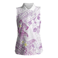 Polynesia Hammerhead Shark Women Sleeveless Polo Shirt Tropical Flowers Tribal Pattern Lavender