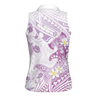 Polynesia Hammerhead Shark Women Sleeveless Polo Shirt Tropical Flowers Tribal Pattern Lavender