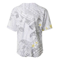 Polynesia Hammerhead Shark Baseball Jersey Tropical Flowers Tribal Pattern White