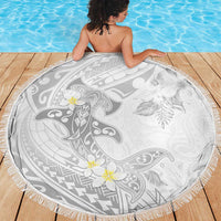 Polynesia Hammerhead Shark Beach Blanket Tropical Flowers Tribal Pattern White LT05 - Polynesian Pride