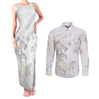 Polynesia Hammerhead Shark Couples Matching Tank Maxi Dress and Long Sleeve Button Shirt Tropical Flowers Tribal Pattern White LT05 White - Polynesian Pride