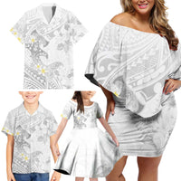 Polynesia Hammerhead Shark Family Matching Off Shoulder Short Dress and Hawaiian Shirt Tropical Flowers Tribal Pattern White LT05 - Polynesian Pride