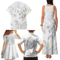 Polynesia Hammerhead Shark Family Matching Tank Maxi Dress and Hawaiian Shirt Tropical Flowers Tribal Pattern White LT05 - Polynesian Pride
