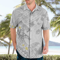 Polynesia Hammerhead Shark Hawaiian Shirt Tropical Flowers Tribal Pattern White LT05 - Polynesian Pride