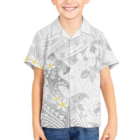 Polynesia Hammerhead Shark Hawaiian Shirt Tropical Flowers Tribal Pattern White LT05 - Polynesian Pride