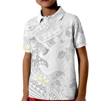 Polynesia Hammerhead Shark Kid Polo Shirt Tropical Flowers Tribal Pattern White