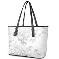 Polynesia Hammerhead Shark Leather Tote Bag Tropical Flowers Tribal Pattern White LT05 - Polynesian Pride