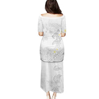 Polynesia Hammerhead Shark Puletasi Tropical Flowers Tribal Pattern White LT05 - Polynesian Pride