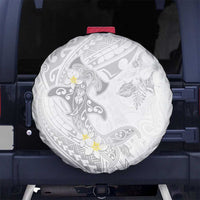 Polynesia Hammerhead Shark Spare Tire Cover Tropical Flowers Tribal Pattern White LT05 - Polynesian Pride