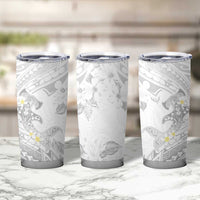 Polynesia Hammerhead Shark Tumbler Cup Tropical Flowers Tribal Pattern White LT05 - Polynesian Pride