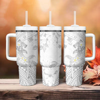 Polynesia Hammerhead Shark Tumbler With Handle Tropical Flowers Tribal Pattern White LT05 - Polynesian Pride
