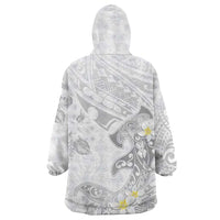 Polynesia Hammerhead Shark Wearable Blanket Hoodie Tropical Flowers Tribal Pattern White LT05 - Polynesian Pride