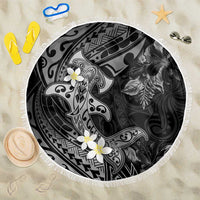 Polynesia Hammerhead Shark Beach Blanket Tropical Flowers Tribal Pattern Black LT05 One Size 150cm Black - Polynesian Pride