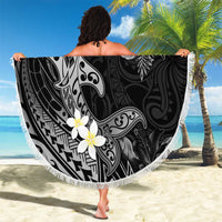Polynesia Hammerhead Shark Beach Blanket Tropical Flowers Tribal Pattern Black LT05 - Polynesian Pride
