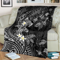 Polynesia Hammerhead Shark Blanket Tropical Flowers Tribal Pattern Black LT05 - Polynesian Pride