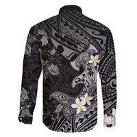 Polynesia Hammerhead Shark Family Matching Off Shoulder Maxi Dress and Hawaiian Shirt Tropical Flowers Tribal Pattern Black